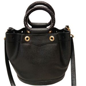 Barry Kieselstein-Cord 1991 Black Leather Ring Handle Handbag Green Suede Gold